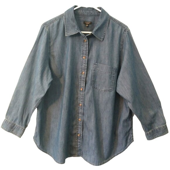 Talbots Women's Petite Denim Shirt Cotton Blue Button Up Pocket - 2XP NWT - Picture 1 of 9